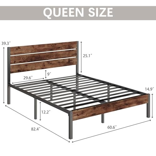 Queen Bed Frame with Headboard and Footboard. with Under Bed Storage. All-Metal Support System. No Box Spring Needed. Easy Assembly.Rustic Brown