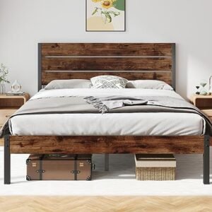 Queen Bed Frame with Headboard and Footboard. with Under Bed Storage. All-Metal Support System. No Box Spring Needed. Easy Assembly.Rustic Brown