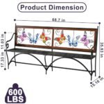 68.7 Outdoor Bench. Garden Bench. Patio Bench with Armrest. Slatted Seat and Butterfly Pattern Backrest for Outside. Cast Iron Metal Frame. Black