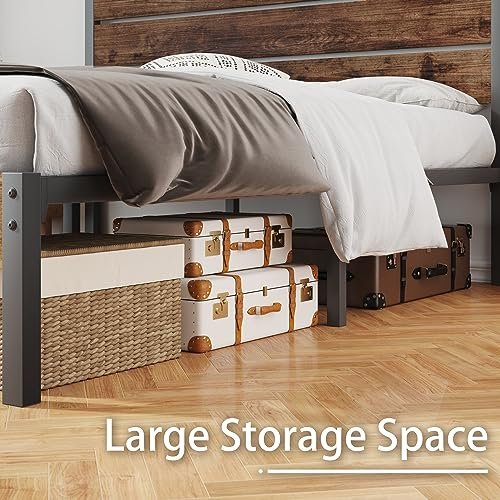Queen Bed Frame with Headboard and Footboard. with Under Bed Storage. All-Metal Support System. No Box Spring Needed. Easy Assembly.Rustic Brown