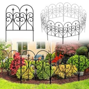 Decorative Garden Fence 32 in (H) x 20 ft (L) Outdoor Rustproof Metal Dog Pet Fence Animal Barrier. Garden Fencing Panel Border for Yard Patio Flower Bed