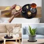NiHome Thickened Silicone Vanity Organizer Tray for Bathroom Accessories. Kitchen Countertop. Living Room Decor. Multipurpose Shatter-Resistant Round Tray Decor for Candle Perfume Soap Plant (Black)
