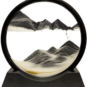 HYUGF Moving Sand Art Picture Decor. 3D Deep Sea Sandscape Liquid Motion. Round Glass Frame Display Flowing Sand Relaxing Gift for Kids Adults Home Office Work Desktop Decoration Toy (Black. 7)