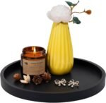 NiHome Thickened Silicone Vanity Organizer Tray for Bathroom Accessories. Kitchen Countertop. Living Room Decor. Multipurpose Shatter-Resistant Round Tray Decor for Candle Perfume Soap Plant (Black)