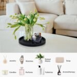 NiHome Thickened Silicone Vanity Organizer Tray for Bathroom Accessories. Kitchen Countertop. Living Room Decor. Multipurpose Shatter-Resistant Round Tray Decor for Candle Perfume Soap Plant (Black)