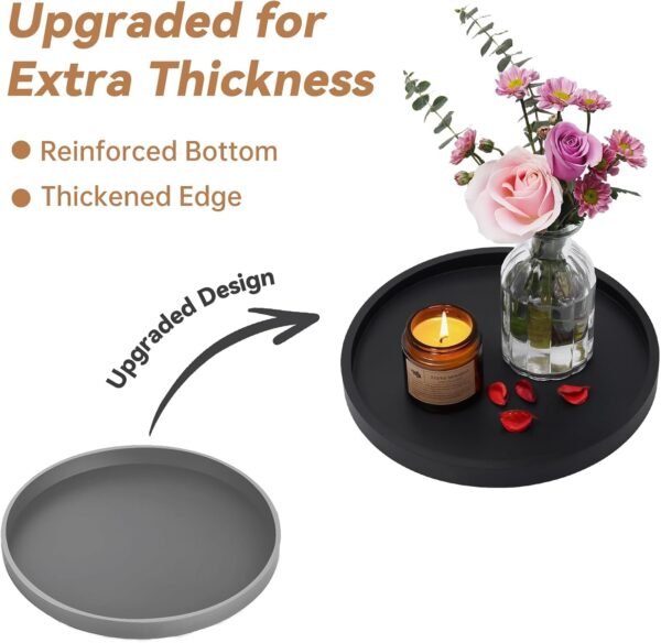 NiHome Thickened Silicone Vanity Organizer Tray for Bathroom Accessories. Kitchen Countertop. Living Room Decor. Multipurpose Shatter-Resistant Round Tray Decor for Candle Perfume Soap Plant (Black)