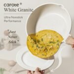 CAROTE 21Pcs Pots and Pans Set. Nonstick Cookware Sets. White Granite Induction Cookware Non Stick Cooking Set w/Frying Pans & Saucepans(PFOS. PFOA Free)