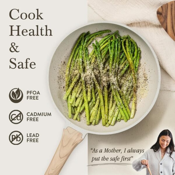 CAROTE 21Pcs Pots and Pans Set. Nonstick Cookware Sets. White Granite Induction Cookware Non Stick Cooking Set w/Frying Pans & Saucepans(PFOS. PFOA Free)