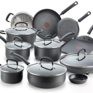 T-fal Ultimate Hard Anodized Nonstick Cookware Set 17 Piece. Dishwasher Safe. Suitable for all stove tops; excluding induction. Black