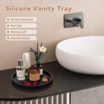 NiHome Thickened Silicone Vanity Organizer Tray for Bathroom Accessories. Kitchen Countertop. Living Room Decor. Multipurpose Shatter-Resistant Round Tray Decor for Candle Perfume Soap Plant (Black)
