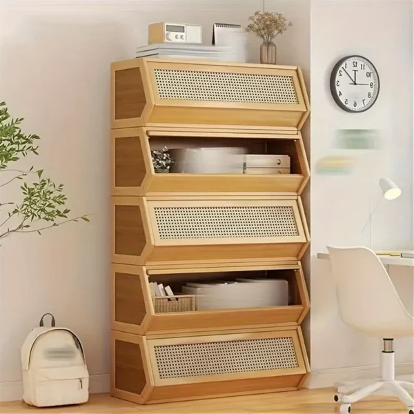 Mega Deal Rush​  Only $6.99 DIY Bamboo Bookshelve. 30cm Deep Bookshelf. ABS Engineering Plastic Flip Bookcase with Dustproof Back Panel. Display Cabinet for Corridor. Living Room and Bedroom