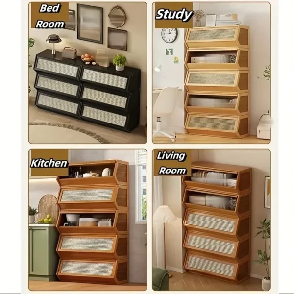 Mega Deal Rush​  Only $6.99 DIY Bamboo Bookshelve. 30cm Deep Bookshelf. ABS Engineering Plastic Flip Bookcase with Dustproof Back Panel. Display Cabinet for Corridor. Living Room and Bedroom